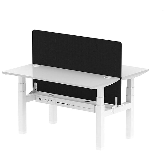 Air 2 Person Sit-Standing Bench Desk with Black Straight Screen, Back to Back, 2 x 1400mm (600mm Deep), White Frame, White Easy2Order : HA01889