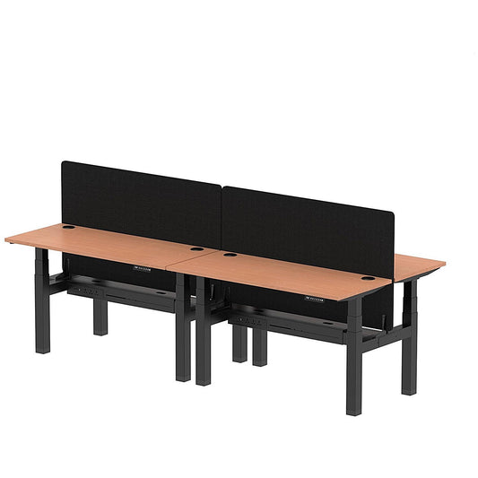 Air 4 Person Sit-Standing Bench Desk with Black Straight Screen, Back to Back, 4 x 1400mm (600mm Deep), Black Frame, Beech Easy2Order : HA01891