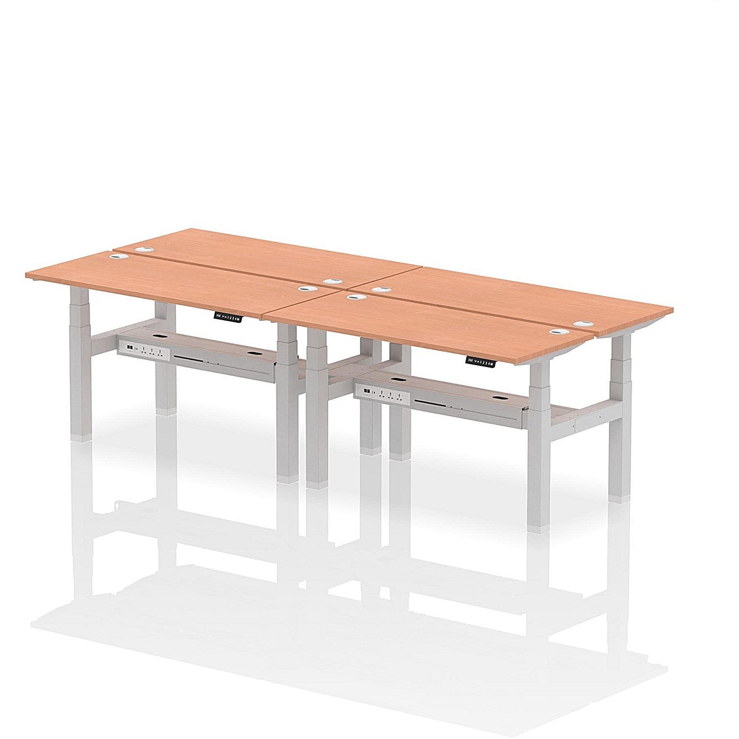 Air 4 Person Sit-Standing Bench Desk, Back to Back, 4 x 1400mm (600mm Deep), Silver Frame, Beech Easy2Order : HA01892