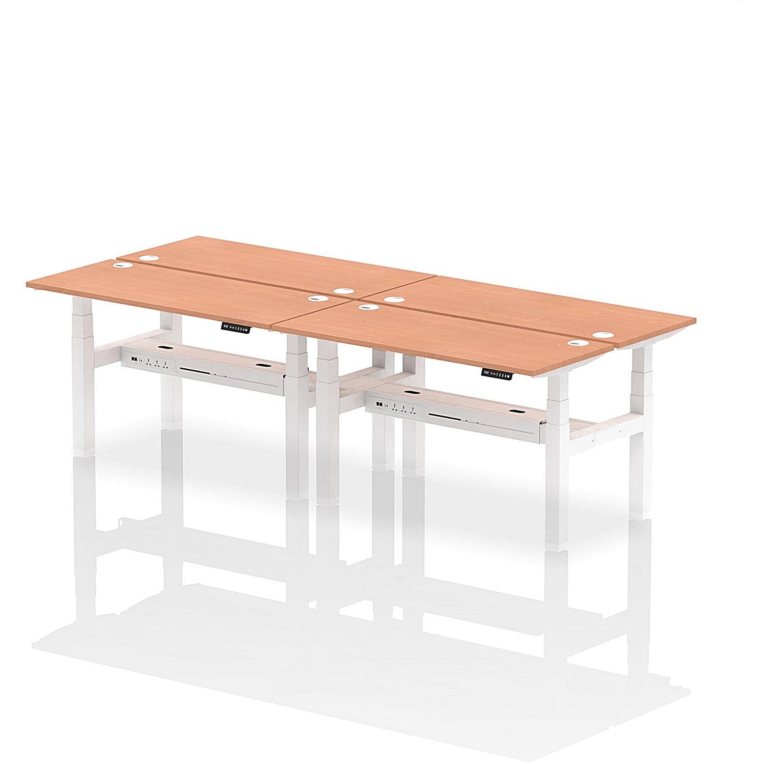 Air 4 Person Sit-Standing Bench Desk, Back to Back, 4 x 1400mm (600mm Deep), White Frame, Beech Easy2Order : HA01894