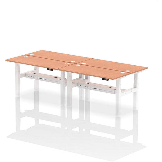 Air 4 Person Sit-Standing Bench Desk, Back to Back, 4 x 1400mm (600mm Deep), White Frame, Beech Easy2Order : HA01894