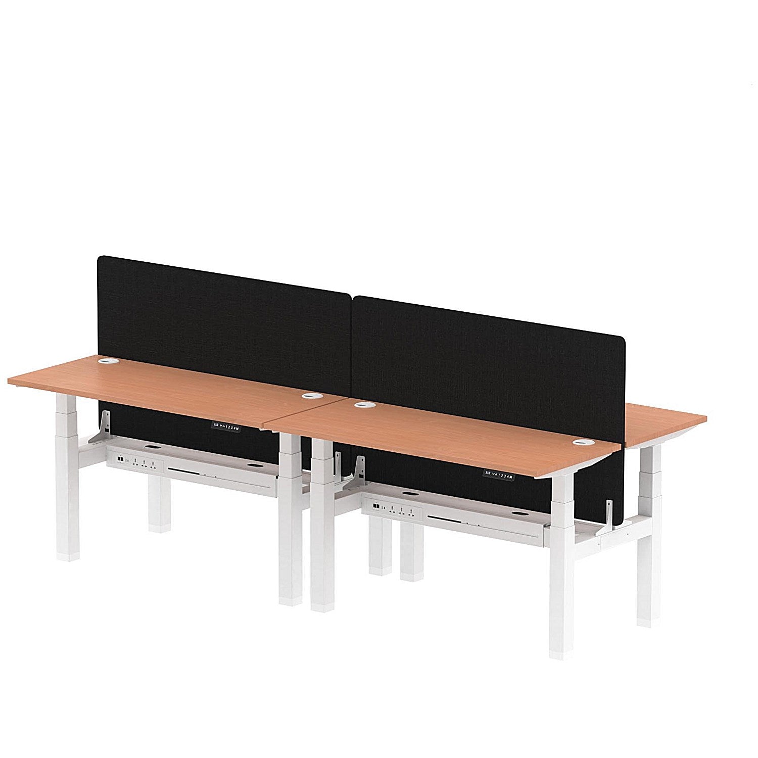 Air 4 Person Sit-Standing Bench Desk with Black Straight Screen, Back to Back, 4 x 1400mm (600mm Deep), White Frame, Beech Easy2Order : HA01895