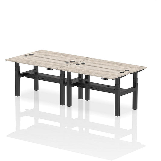 Air 4 Person Sit-Standing Bench Desk, Back to Back, 4 x 1400mm (600mm Deep), Black Frame, Grey Oak Easy2Order : HA01896