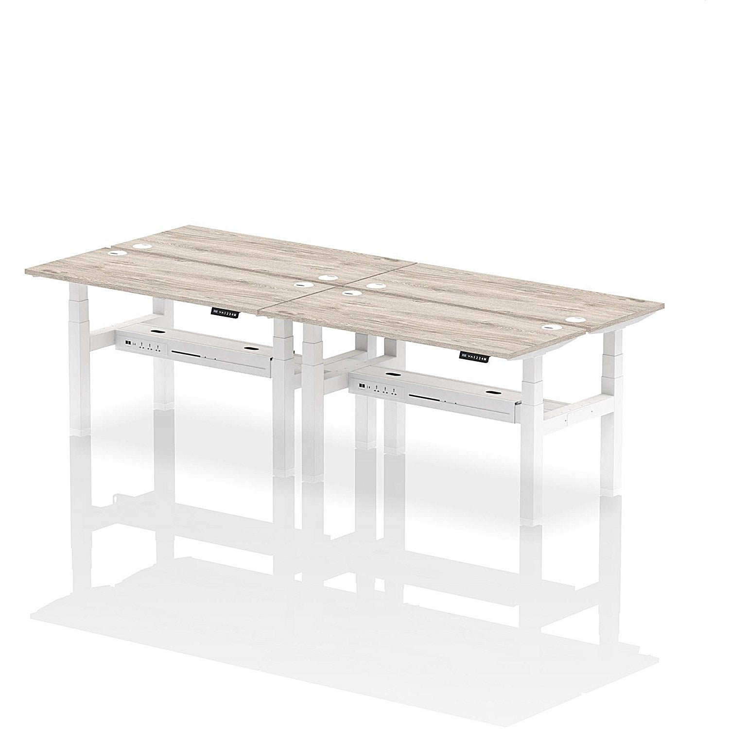 Air 4 Person Sit-Standing Bench Desk, Back to Back, 4 x 1400mm (600mm Deep), White Frame, Grey Oak Easy2Order : HA01900