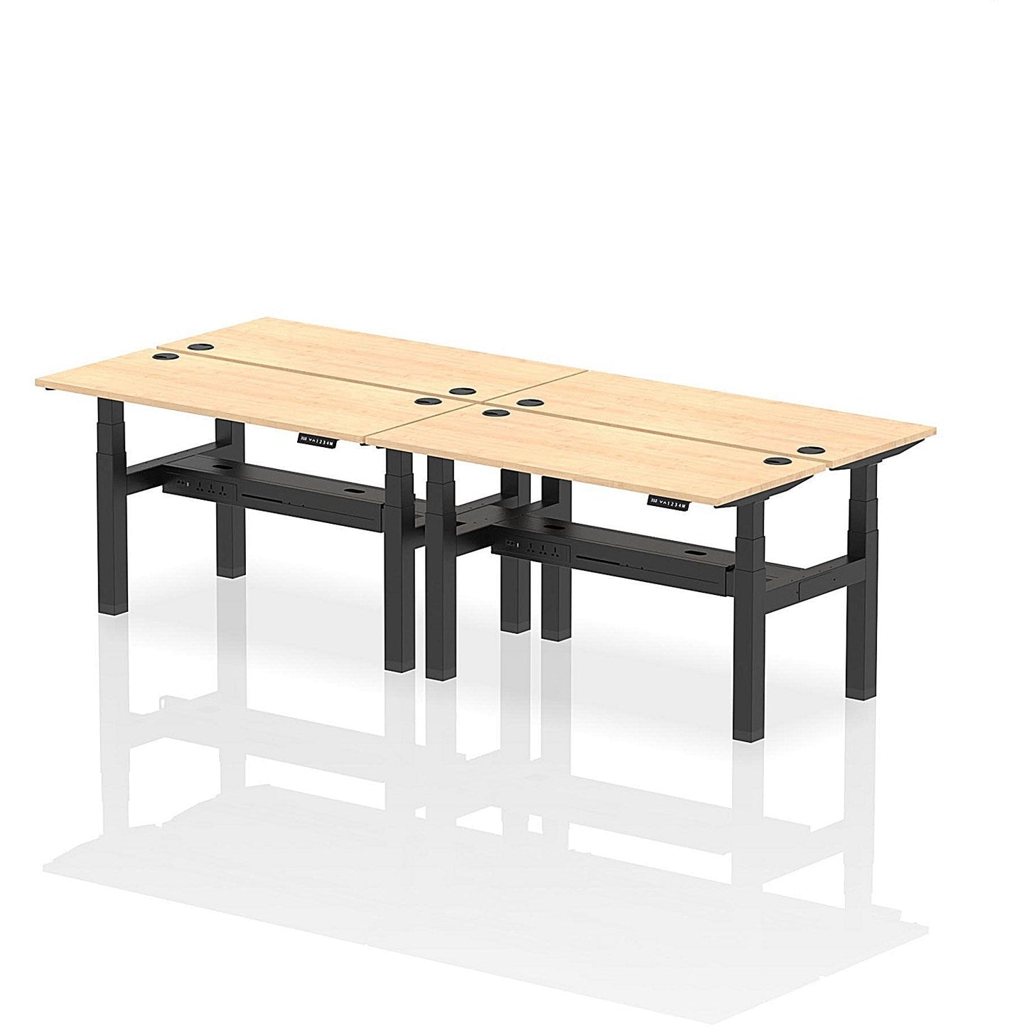 Air 4 Person Sit-Standing Bench Desk, Back to Back, 4 x 1400mm (600mm Deep), Black Frame, Maple Easy2Order : HA01902