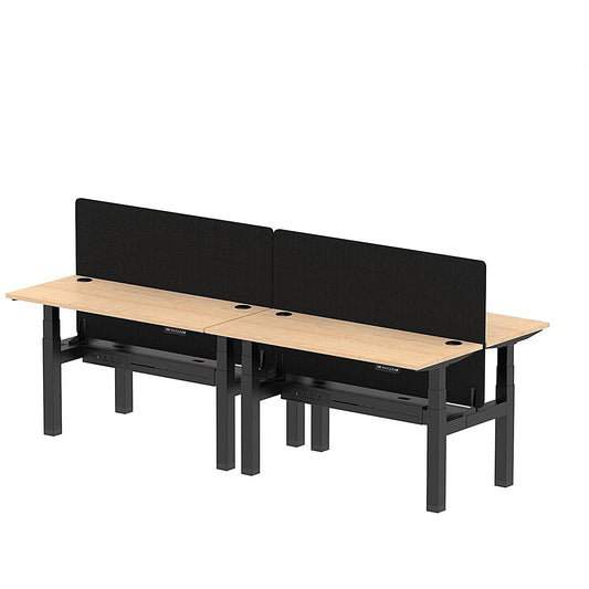 Air 4 Person Sit-Standing Bench Desk with Black Straight Screen, Back to Back, 4 x 1400mm (600mm Deep), Black Frame, Maple Easy2Order : HA01903