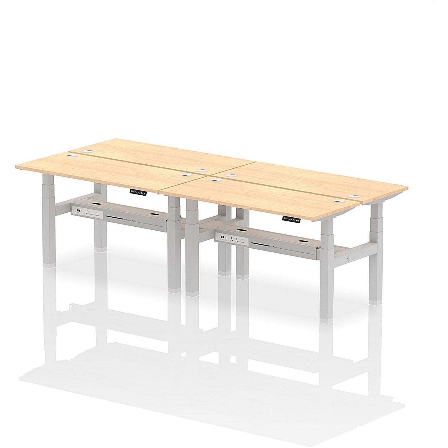 Air 4 Person Sit-Standing Bench Desk, Back to Back, 4 x 1400mm (600mm Deep), Silver Frame, Maple Easy2Order : HA01904