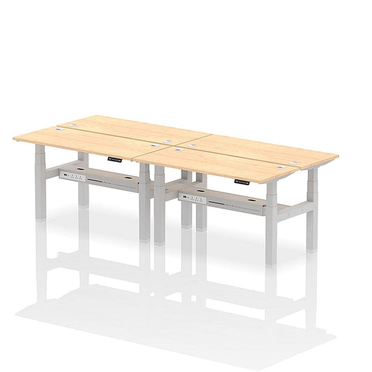 Air 4 Person Sit-Standing Bench Desk, Back to Back, 4 x 1400mm (600mm Deep), Silver Frame, Maple Easy2Order : HA01904