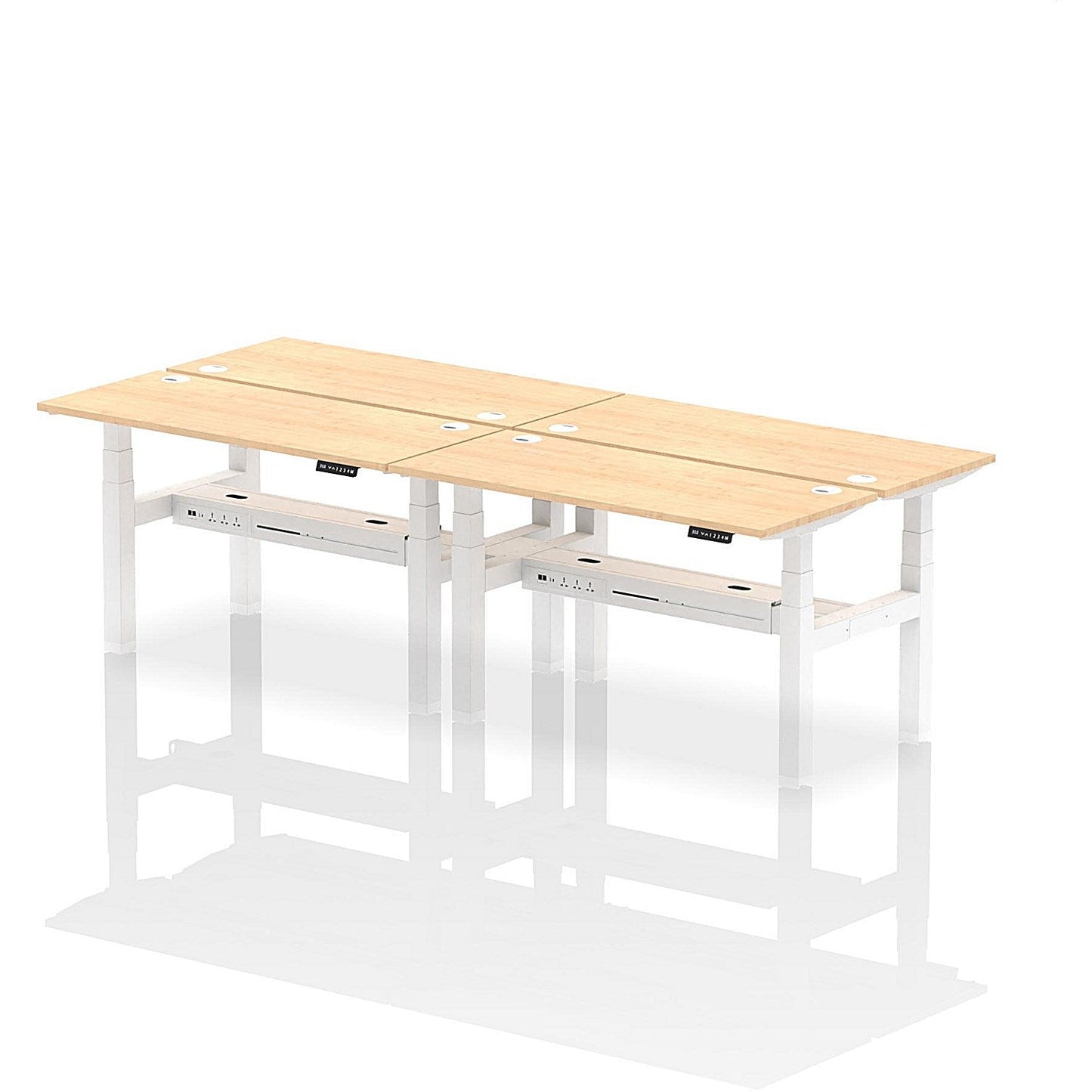 Air 4 Person Sit-Standing Bench Desk, Back to Back, 4 x 1400mm (600mm Deep), White Frame, Maple Easy2Order : HA01906