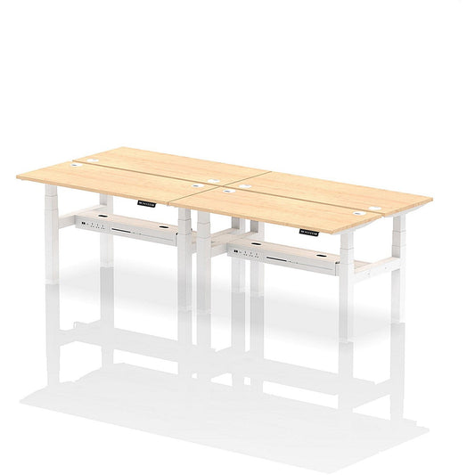 Air 4 Person Sit-Standing Bench Desk, Back to Back, 4 x 1400mm (600mm Deep), White Frame, Maple Easy2Order : HA01906