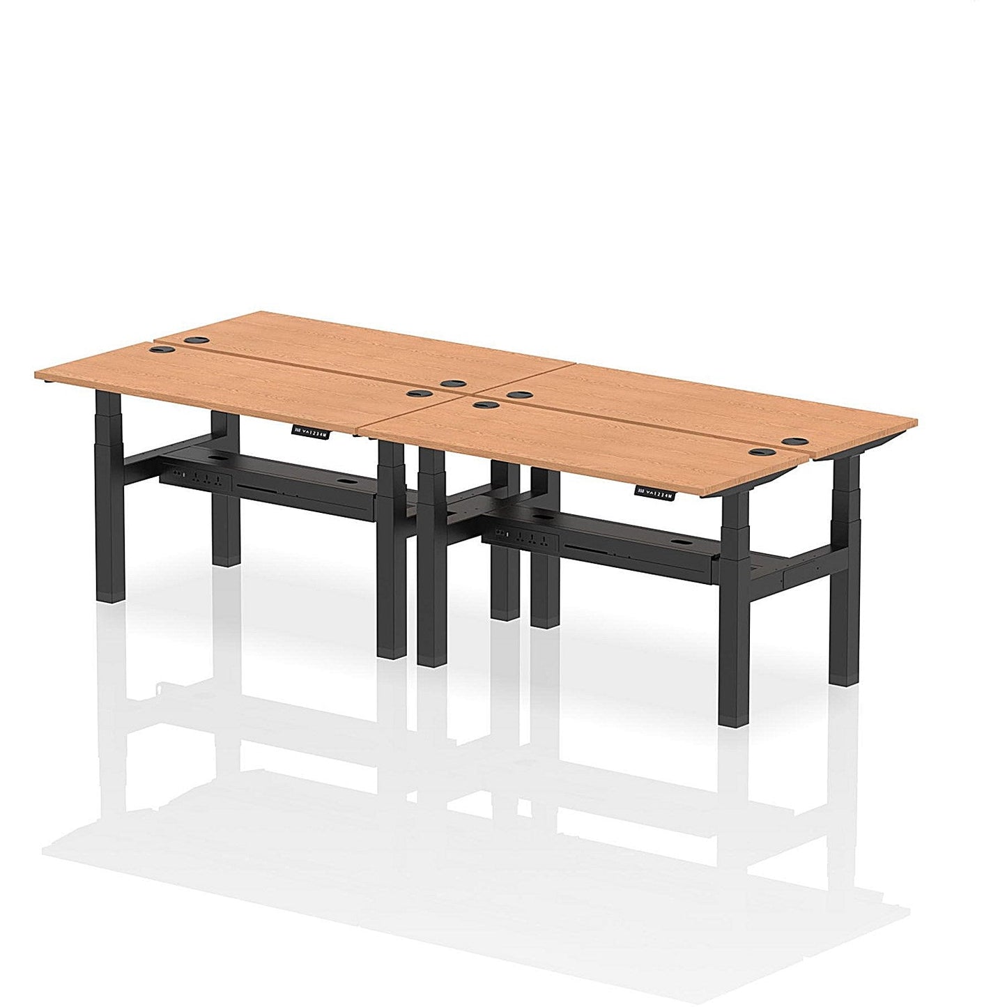 Air 4 Person Sit-Standing Bench Desk, Back to Back, 4 x 1400mm (600mm Deep), Black Frame, Oak Easy2Order : HA01908