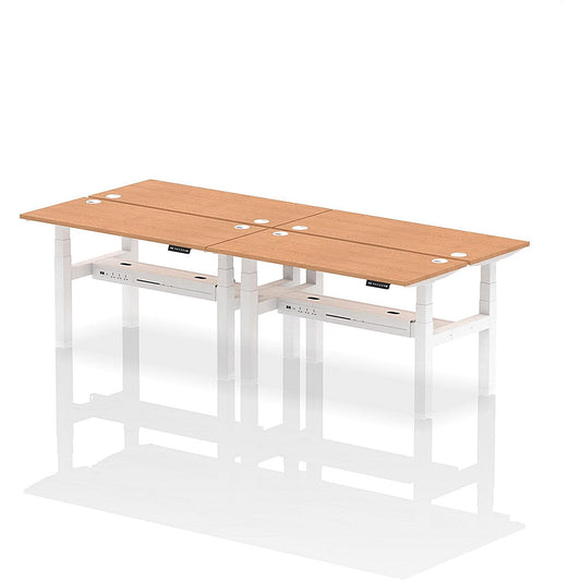 Air 4 Person Sit-Standing Bench Desk, Back to Back, 4 x 1400mm (600mm Deep), White Frame, Oak Easy2Order : HA01912