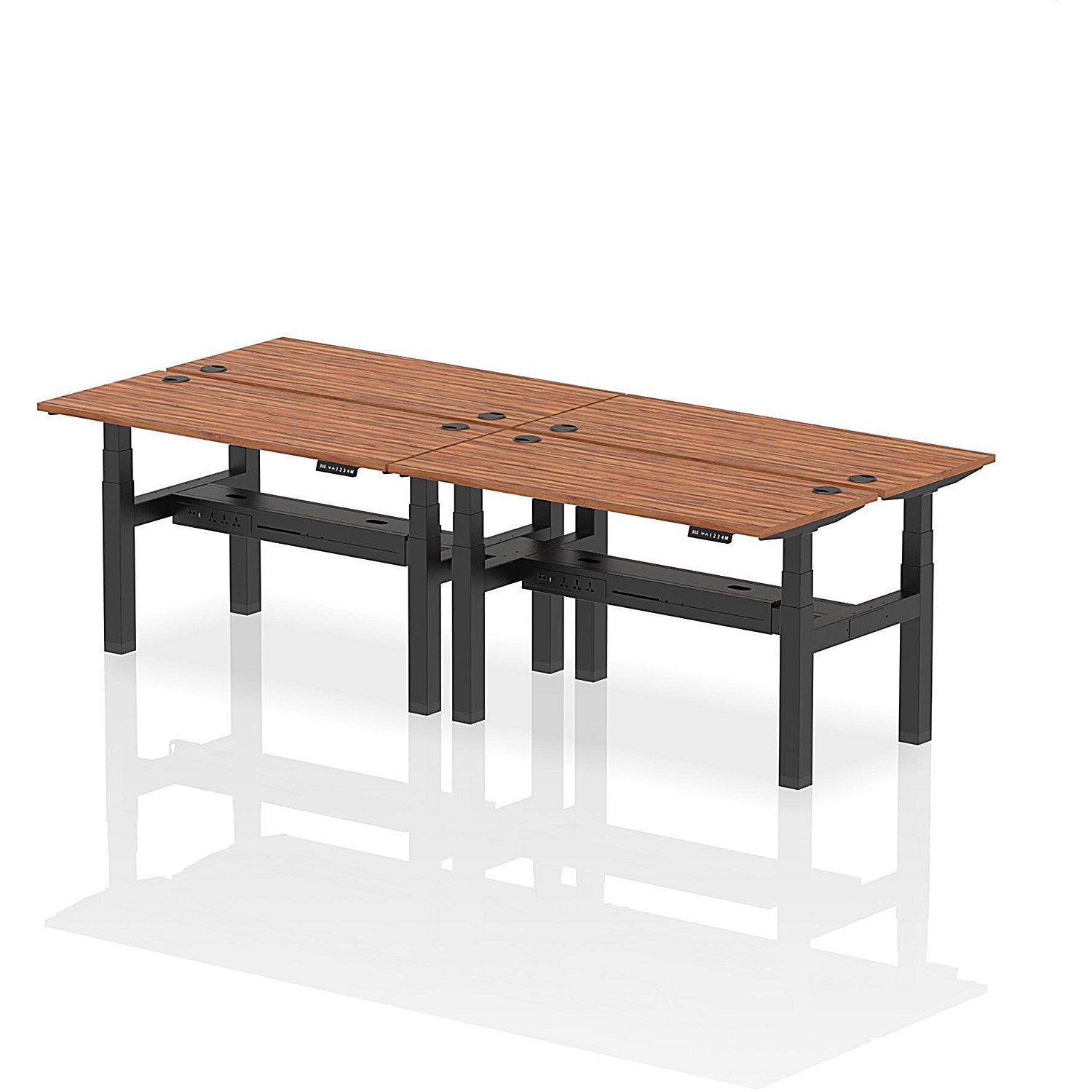 Air 4 Person Sit-Standing Bench Desk, Back to Back, 4 x 1400mm (600mm Deep), Black Frame, Walnut Easy2Order : HA01914