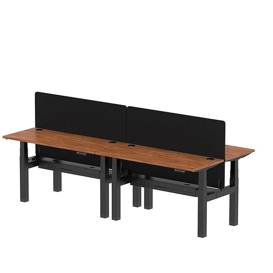 Air 4 Person Sit-Standing Bench Desk with Black Straight Screen, Back to Back, 4 x 1400mm (600mm Deep), Black Frame, Walnut Easy2Order : HA01915