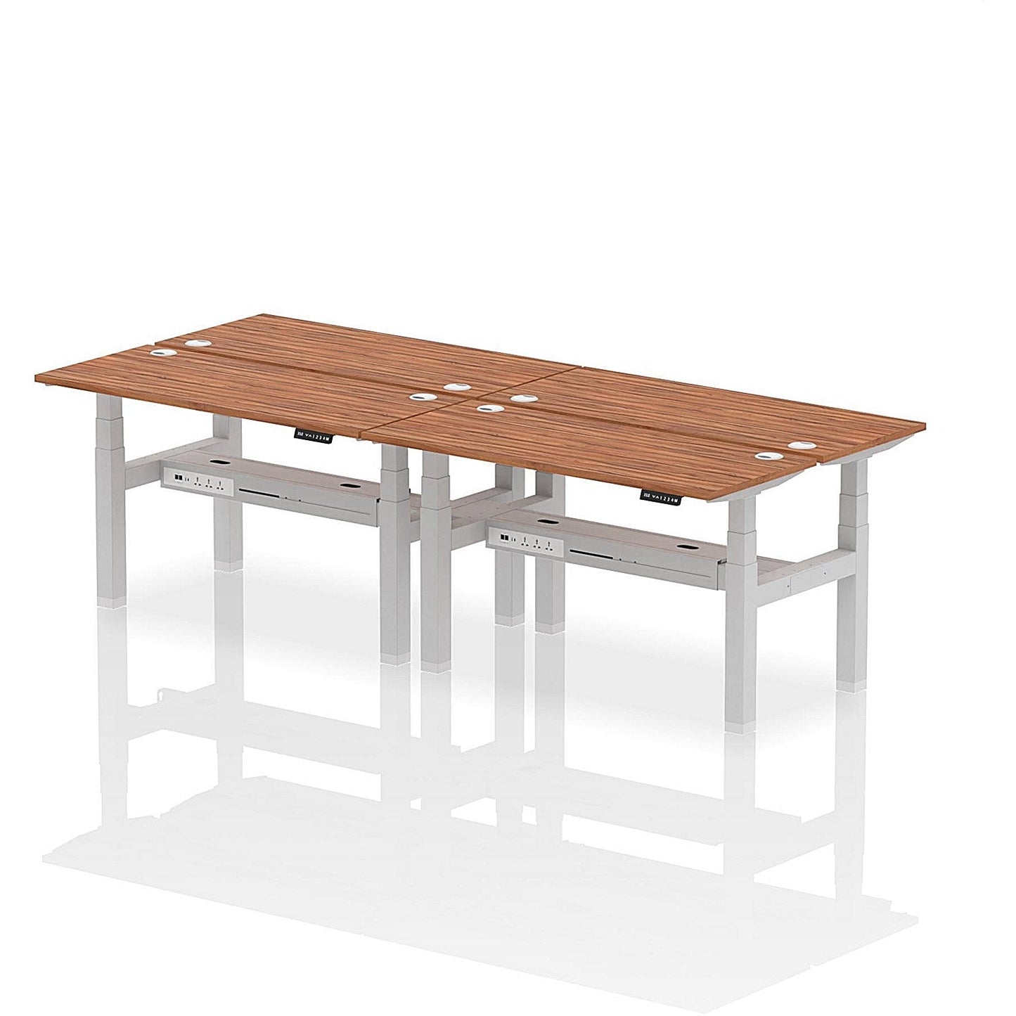 Air 4 Person Sit-Standing Bench Desk, Back to Back, 4 x 1400mm (600mm Deep), Silver Frame, Walnut Easy2Order : HA01916