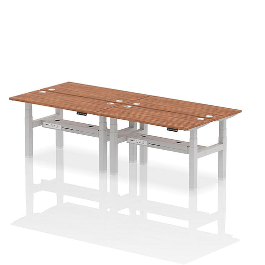 Air 4 Person Sit-Standing Bench Desk, Back to Back, 4 x 1400mm (600mm Deep), Silver Frame, Walnut Easy2Order : HA01916