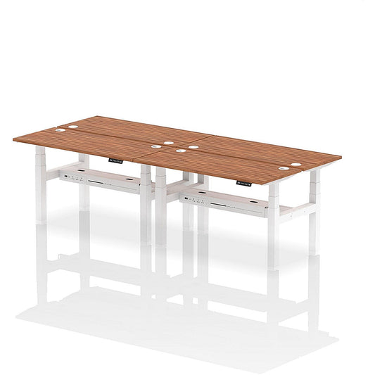 Air 4 Person Sit-Standing Bench Desk, Back to Back, 4 x 1400mm (600mm Deep), White Frame, Walnut Easy2Order : HA01918