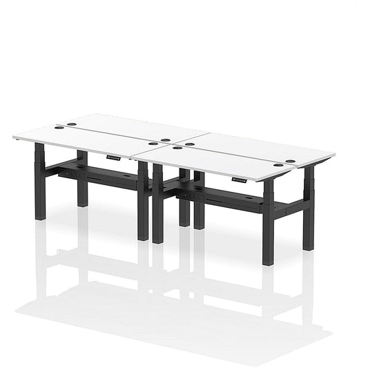 Air 4 Person Sit-Standing Bench Desk, Back to Back, 4 x 1400mm (600mm Deep), Black Frame, White Easy2Order : HA01920