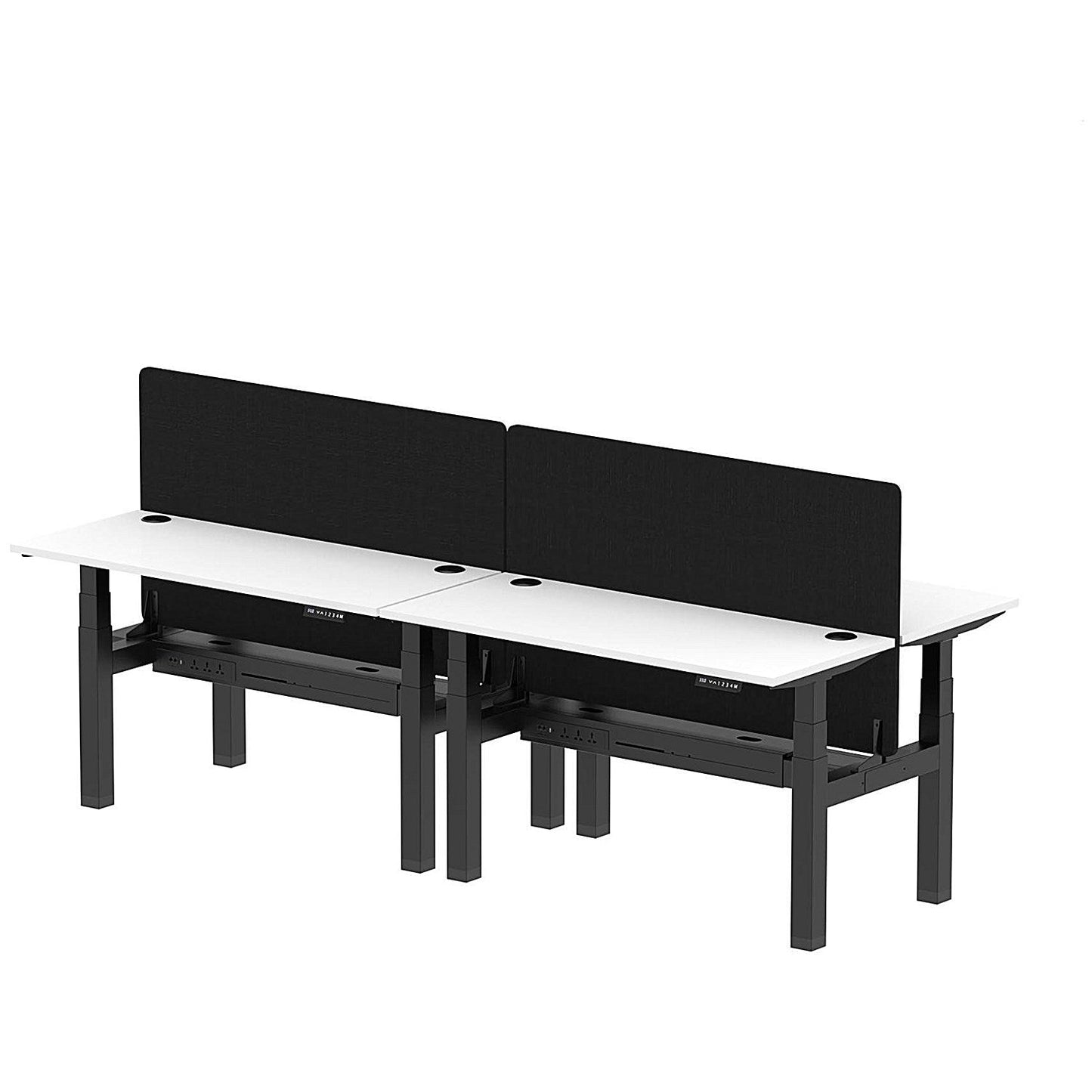 Air 4 Person Sit-Standing Bench Desk with Black Straight Screen, Back to Back, 4 x 1400mm (600mm Deep), Black Frame, White Easy2Order : HA01921