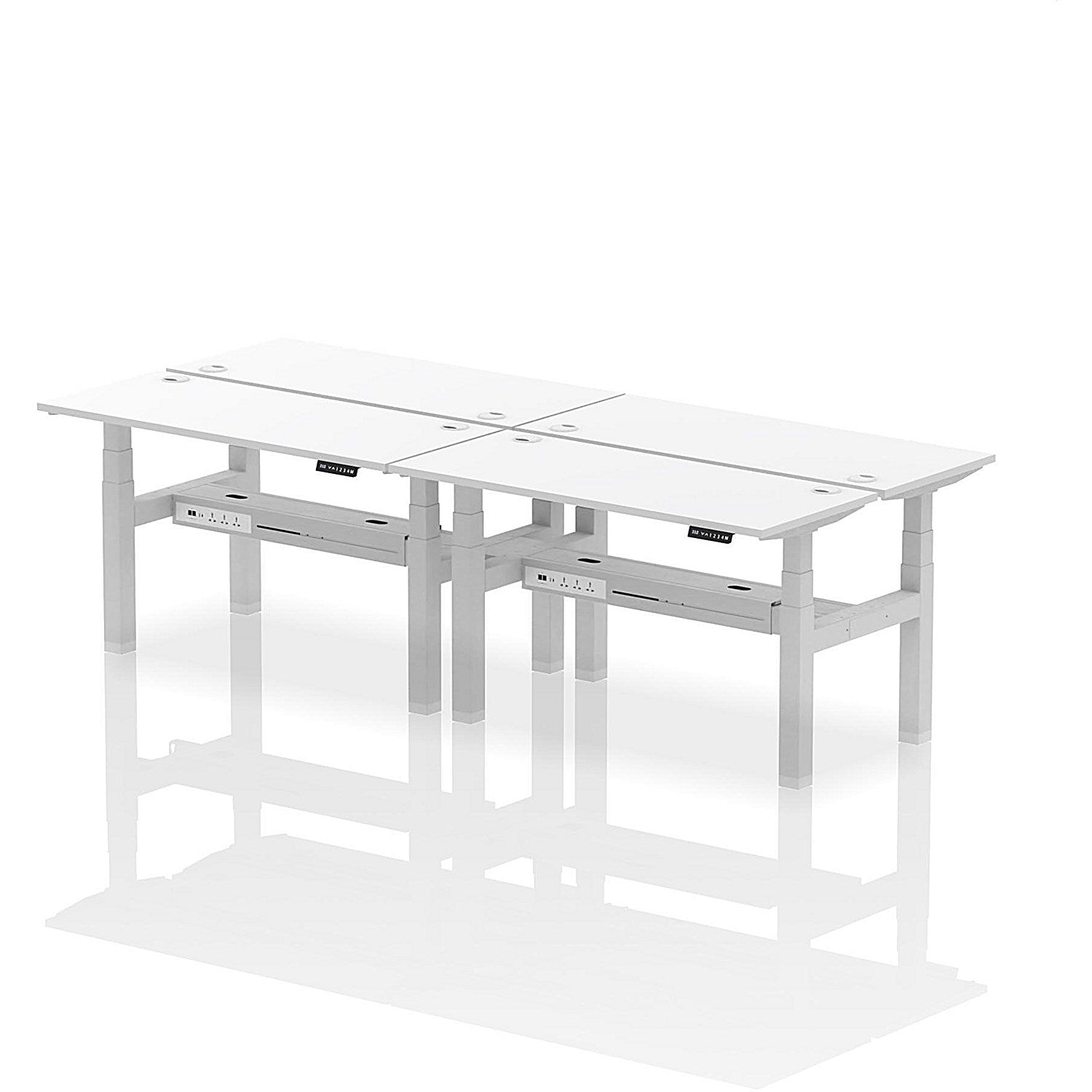 Air 4 Person Sit-Standing Bench Desk, Back to Back, 4 x 1400mm (600mm Deep), Silver Frame, White Easy2Order : HA01922
