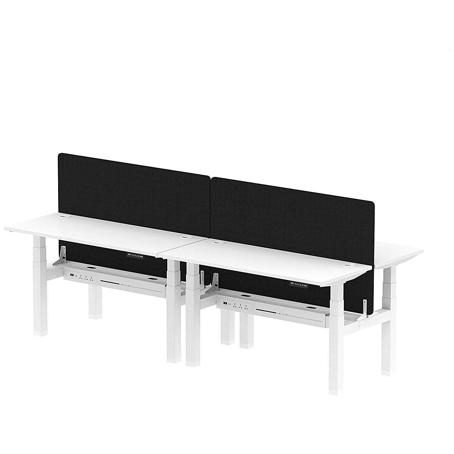 Air 4 Person Sit-Standing Bench Desk with Black Straight Screen, Back to Back, 4 x 1400mm (600mm Deep), White Frame, White Easy2Order : HA01925