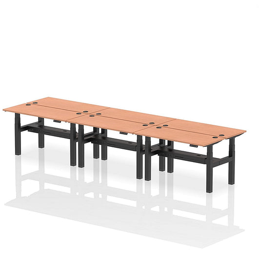 Air 6 Person Sit-Standing Bench Desk, Back to Back, 6 x 1400mm (600mm Deep), Black Frame, Beech Easy2Order : HA01926