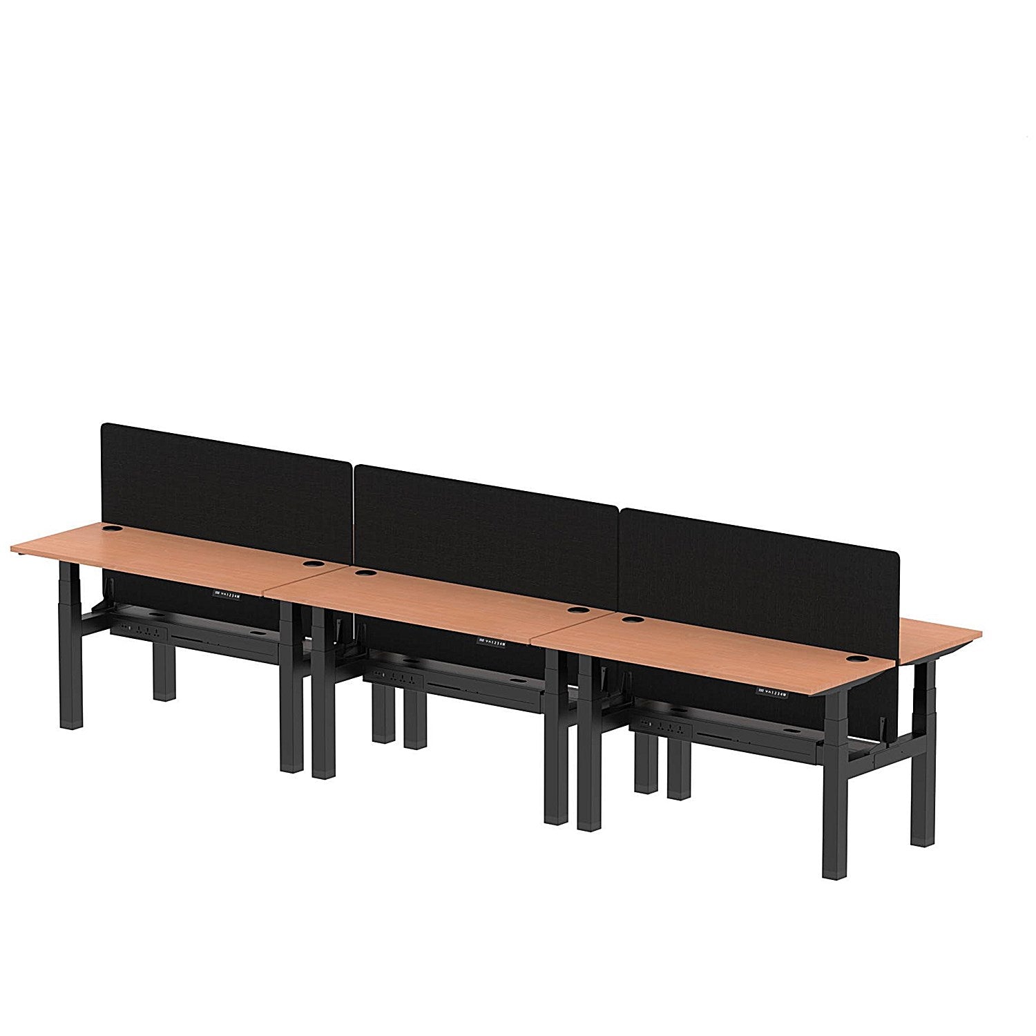 Air 6 Person Sit-Standing Bench Desk with Black Straight Screen, Back to Back, 6 x 1400mm (600mm Deep), Black Frame, Beech Easy2Order : HA01927
