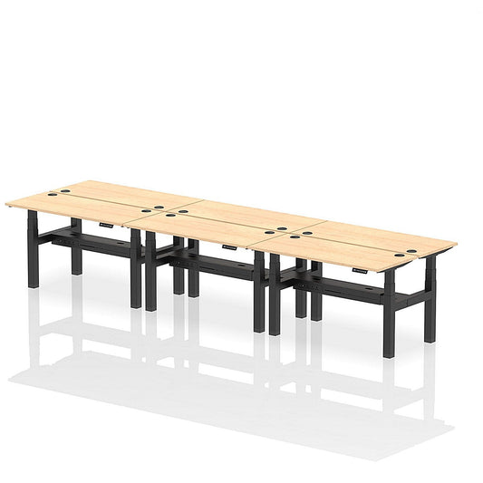 Air 6 Person Sit-Standing Bench Desk, Back to Back, 6 x 1400mm (600mm Deep), Black Frame, Maple Easy2Order : HA01938