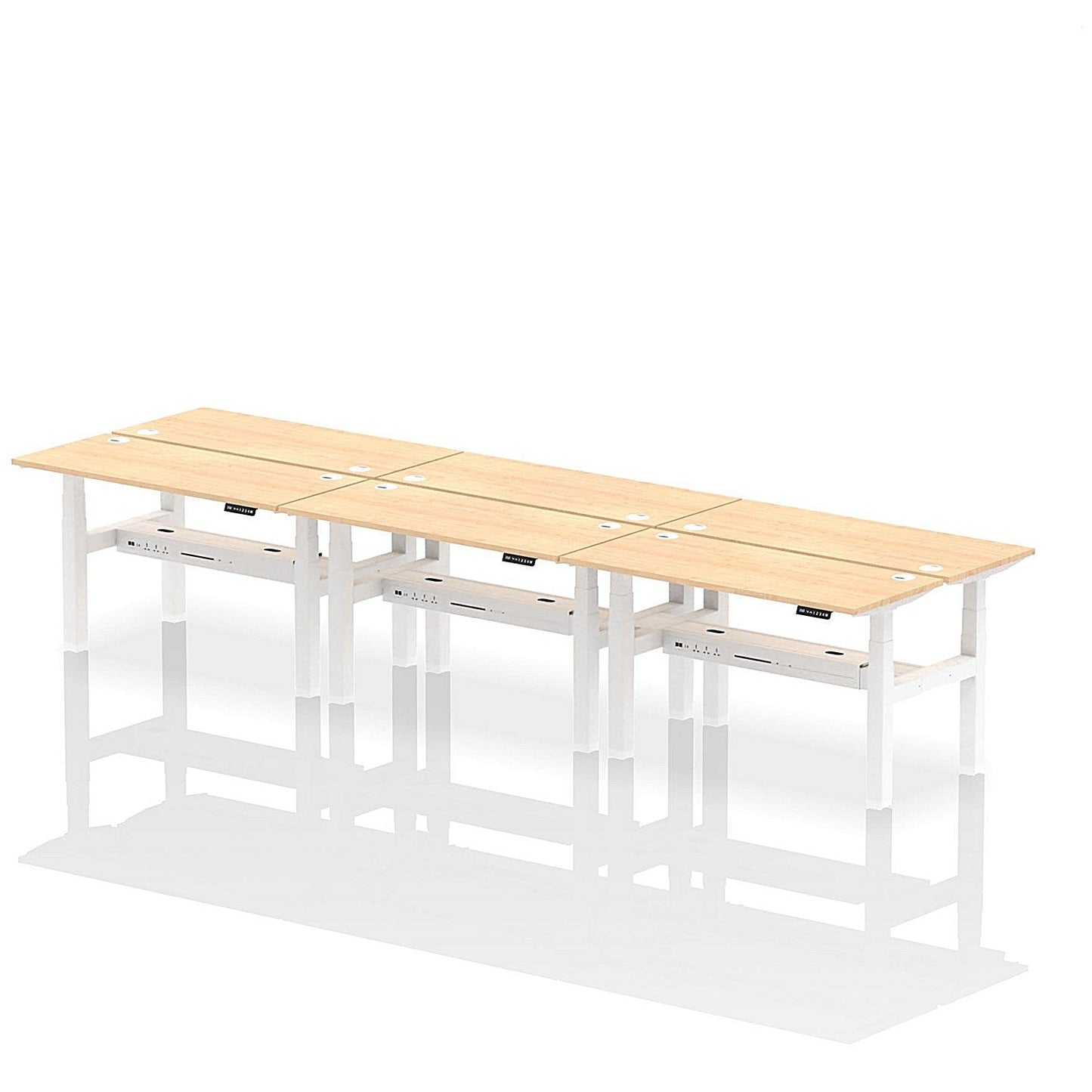 Air 6 Person Sit-Standing Bench Desk, Back to Back, 6 x 1400mm (600mm Deep), White Frame, Maple Easy2Order : HA01942