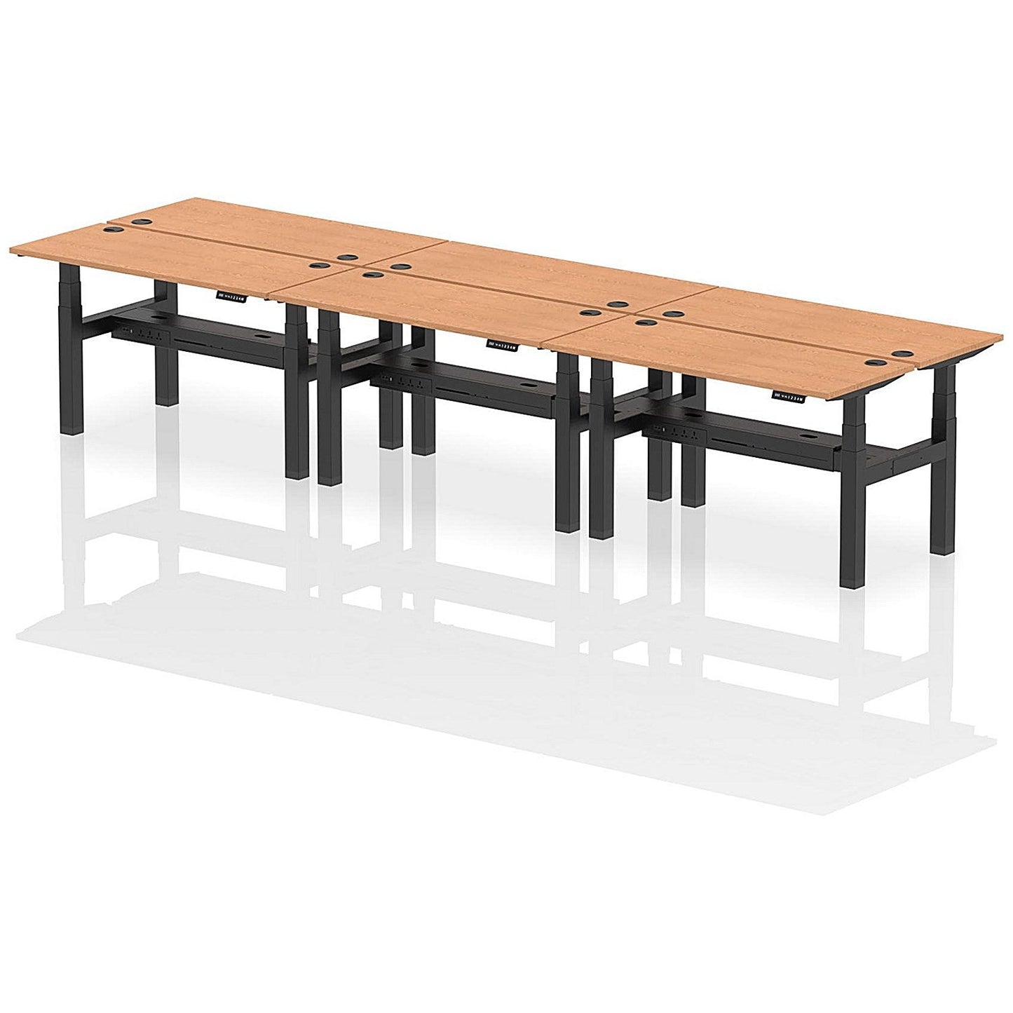 Air 6 Person Sit-Standing Bench Desk, Back to Back, 6 x 1400mm (600mm Deep), Black Frame, Oak Easy2Order : HA01944