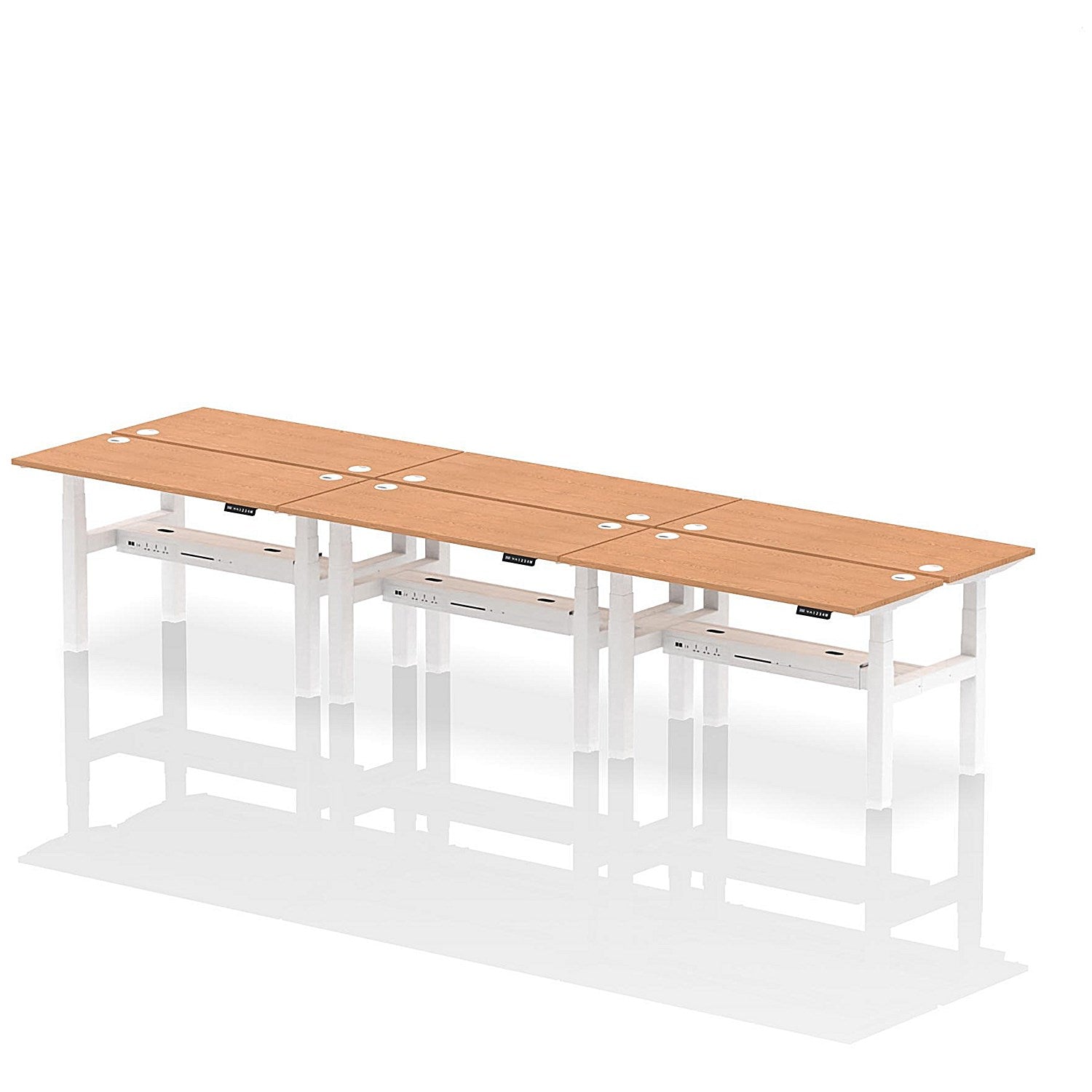 Air 6 Person Sit-Standing Bench Desk, Back to Back, 6 x 1400mm (600mm Deep), White Frame, Oak Easy2Order : HA01948