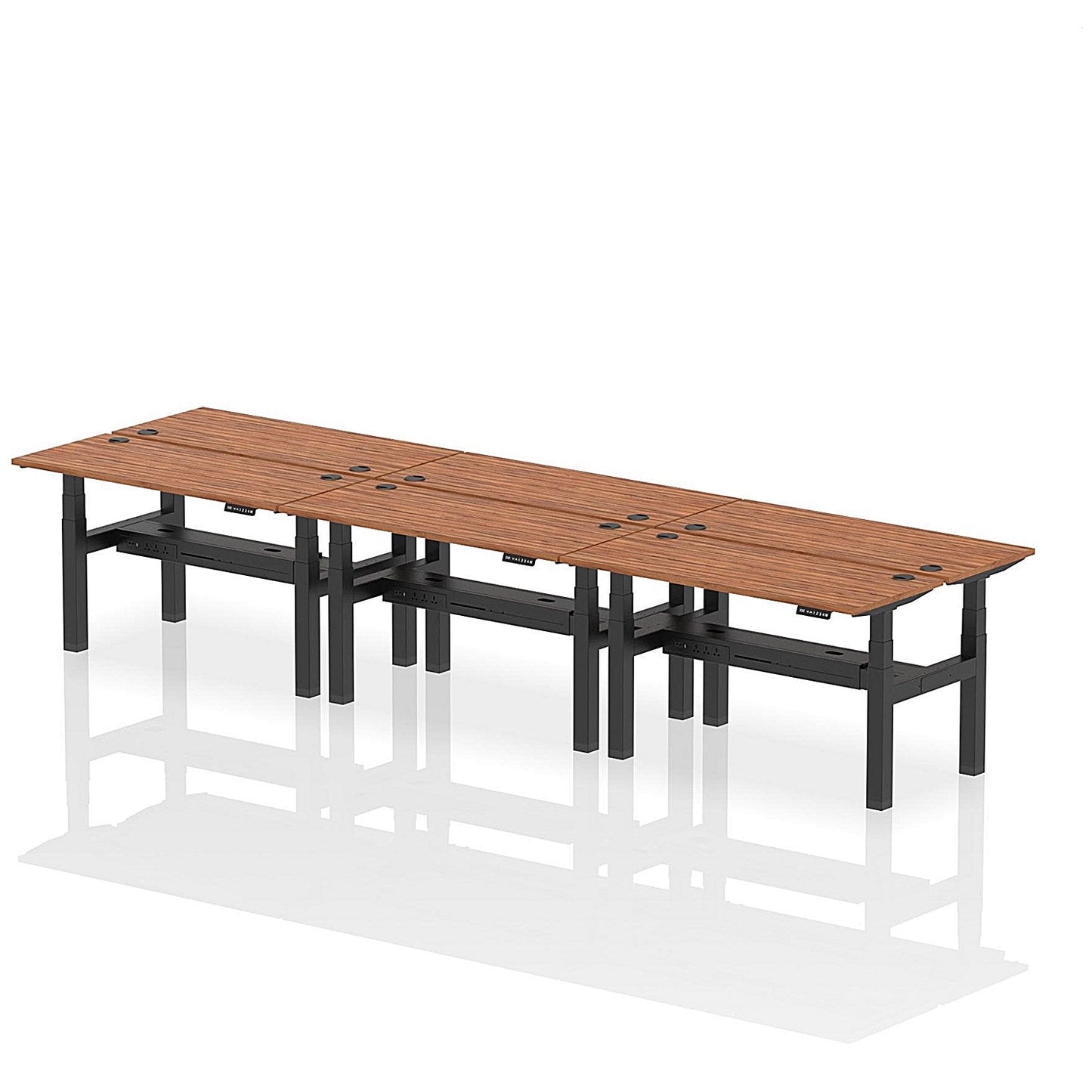 Air 6 Person Sit-Standing Bench Desk, Back to Back, 6 x 1400mm (600mm Deep), Black Frame, Walnut Easy2Order : HA01950