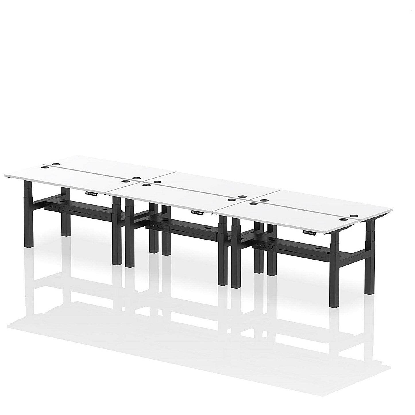 Air 6 Person Sit-Standing Bench Desk, Back to Back, 6 x 1400mm (600mm Deep), Black Frame, White Easy2Order : HA01956