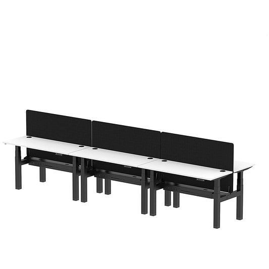 Air 6 Person Sit-Standing Bench Desk with Black Straight Screen, Back to Back, 6 x 1400mm (600mm Deep), Black Frame, White Easy2Order : HA01957