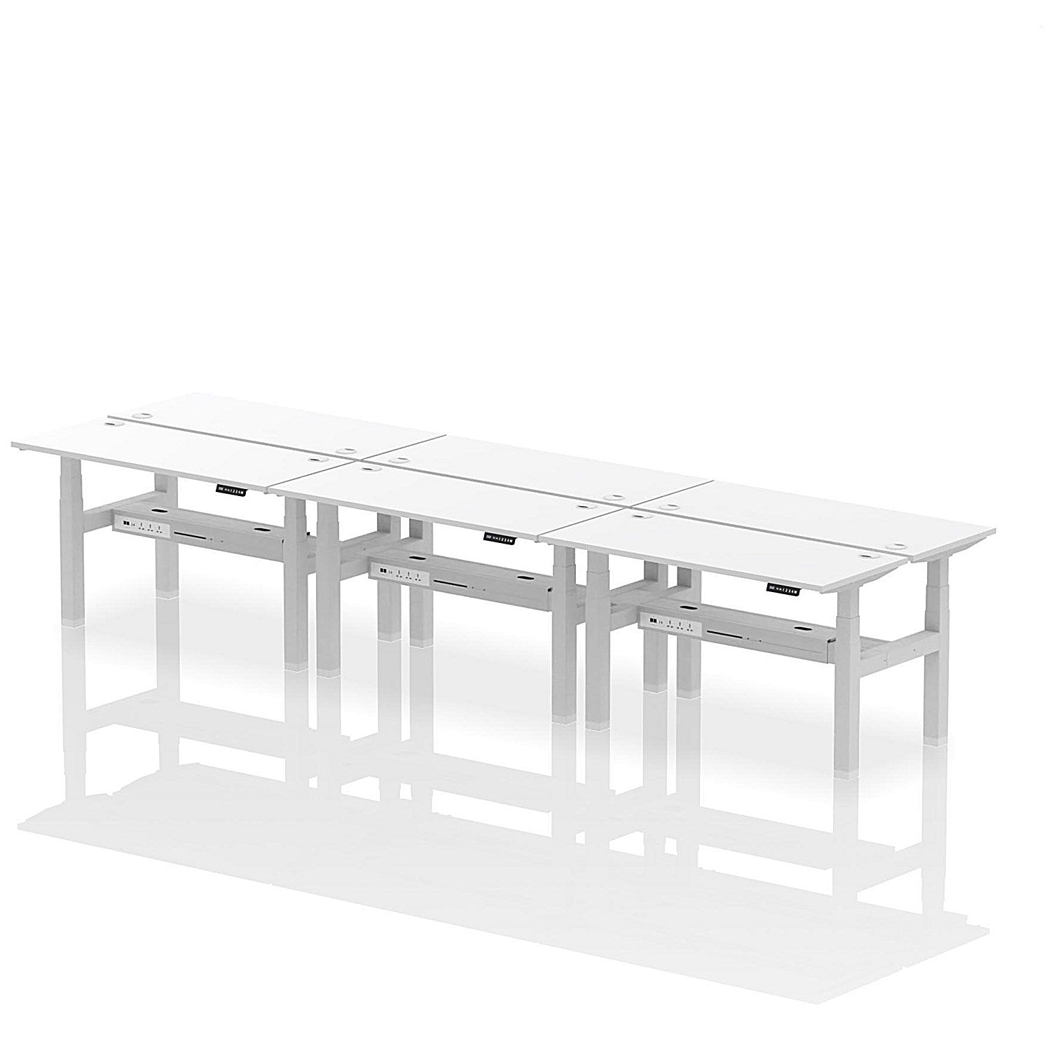 Air 6 Person Sit-Standing Bench Desk, Back to Back, 6 x 1400mm (600mm Deep), Silver Frame, White Easy2Order : HA01958