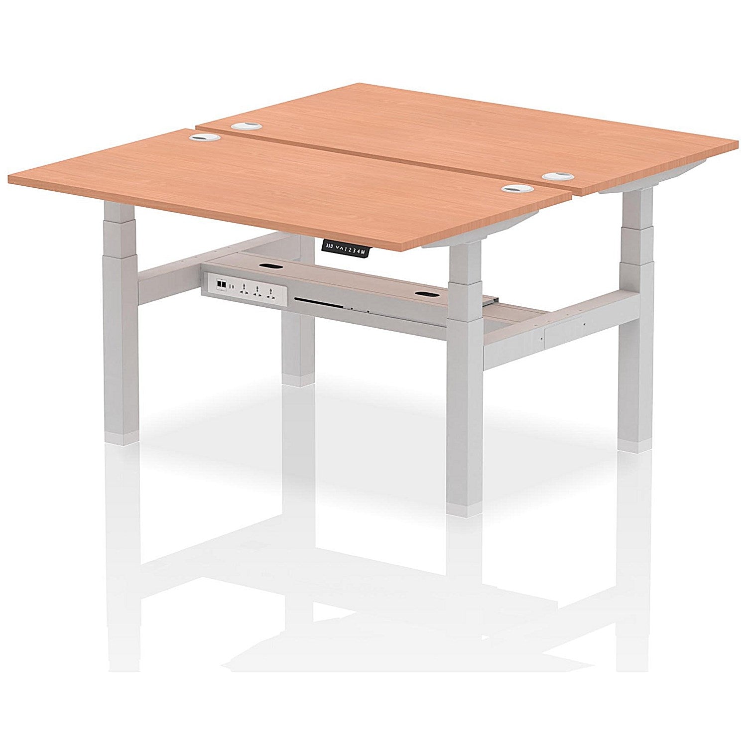 Air 2 Person Sit-Standing Bench Desk, Back to Back, 2 x 1400mm (800mm Deep), Silver Frame, Beech Easy2Order : HA01964