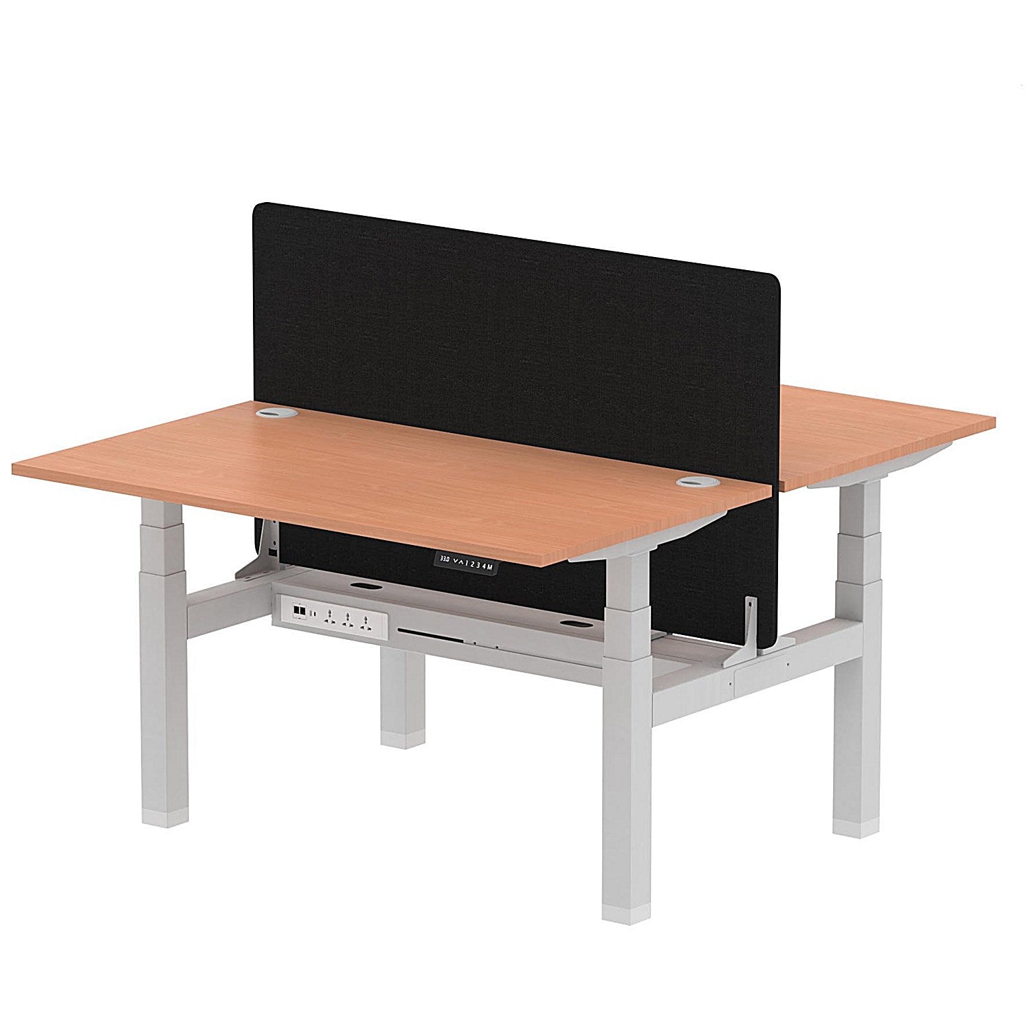 Air 2 Person Sit-Standing Bench Desk with Black Straight Screen, Back to Back, 2 x 1400mm (800mm Deep), Silver Frame, Beech Easy2Order : HA01965