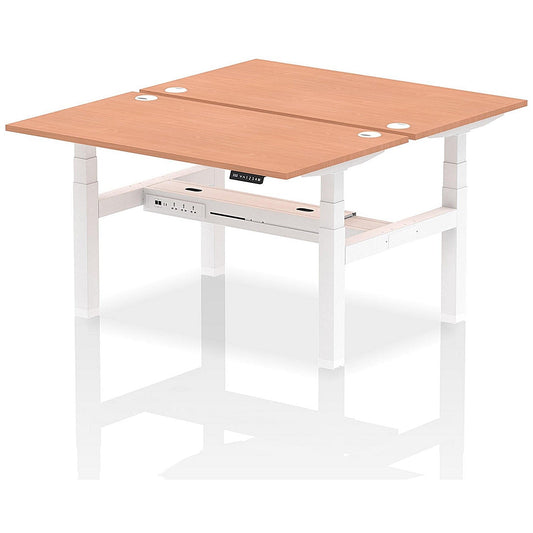 Air 2 Person Sit-Standing Bench Desk, Back to Back, 2 x 1400mm (800mm Deep), White Frame, Beech Easy2Order : HA01966