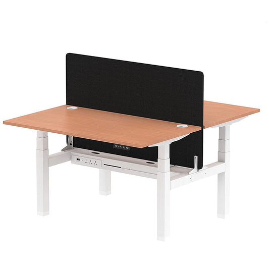 Air 2 Person Sit-Standing Bench Desk with Black Straight Screen, Back to Back, 2 x 1400mm (800mm Deep), White Frame, Beech Easy2Order : HA01967