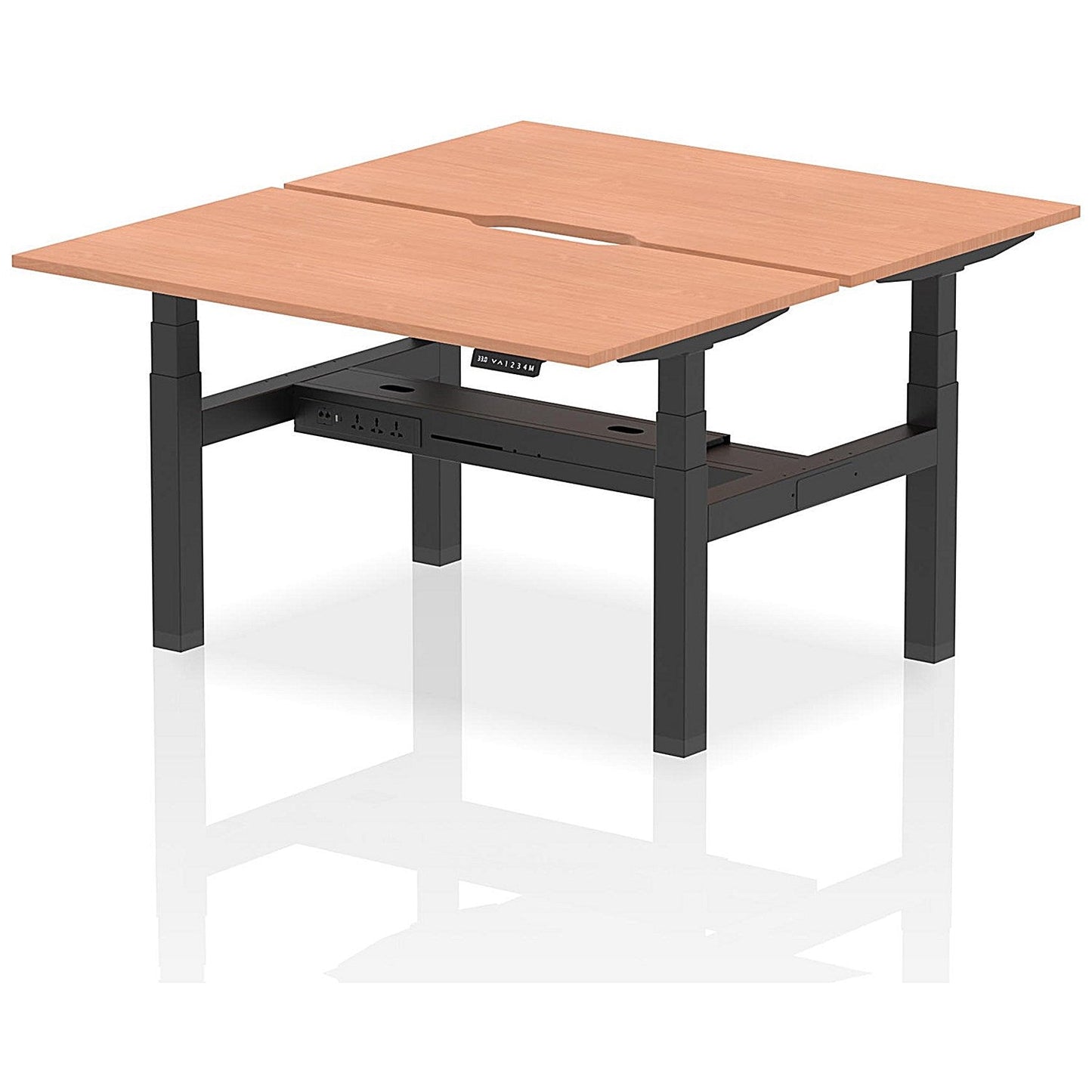 Air 2 Person Sit-Standing Scalloped Bench Desk, Back to Back, 2 x 1400mm (800mm Deep), Black Frame, Beech Easy2Order : HA01968