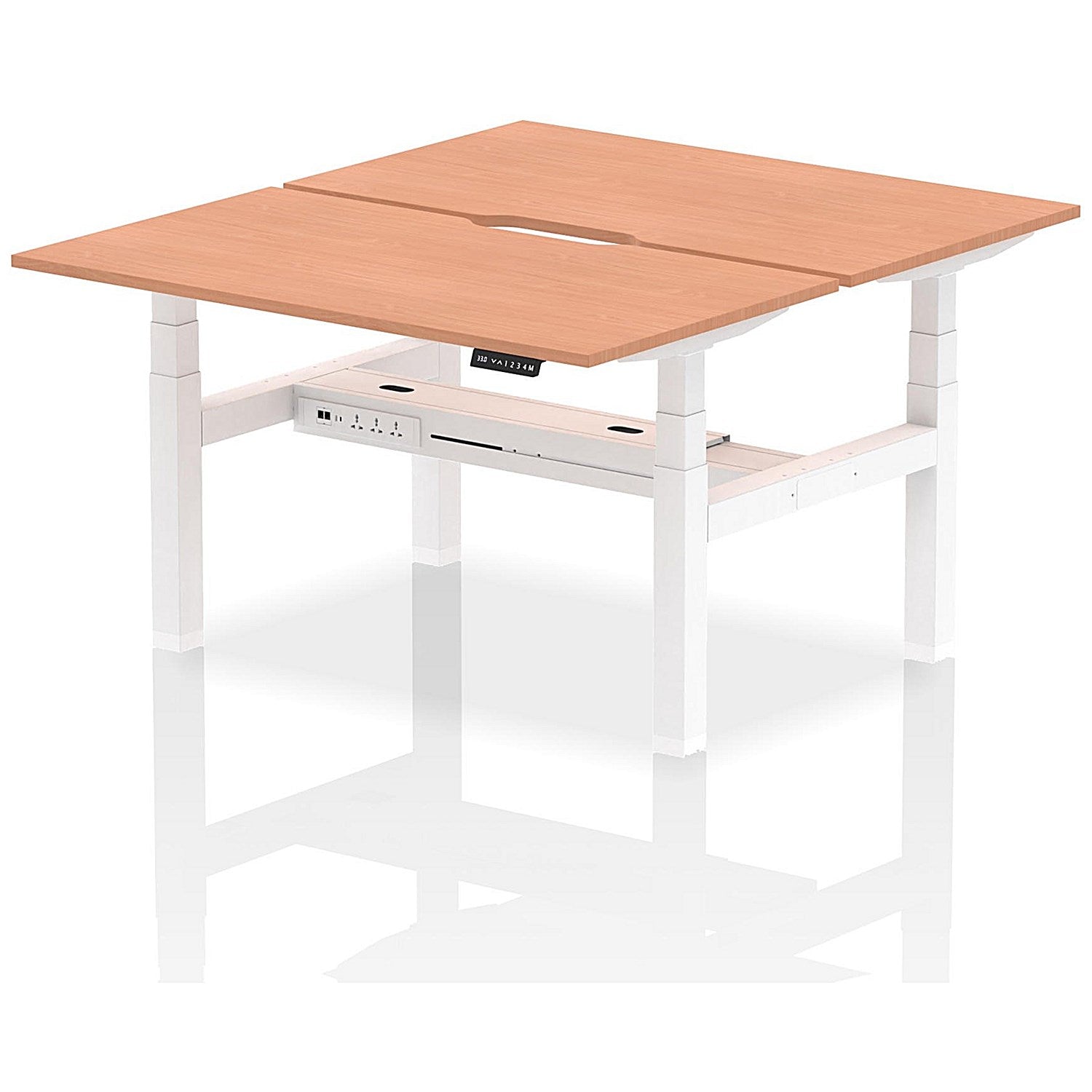 Air 2 Person Sit-Standing Scalloped Bench Desk, Back to Back, 2 x 1400mm (800mm Deep), White Frame, Beech Easy2Order : HA01972