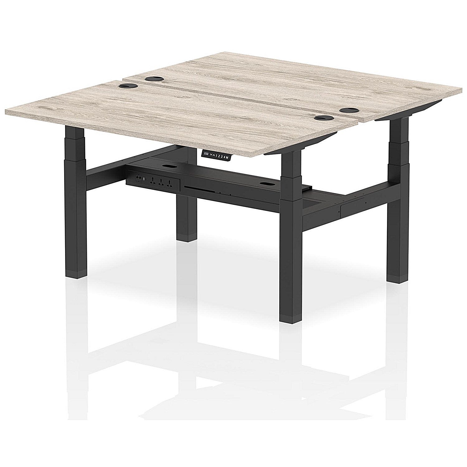 Air 2 Person Sit-Standing Bench Desk, Back to Back, 2 x 1400mm (800mm Deep), Black Frame, Grey Oak Easy2Order : HA01974