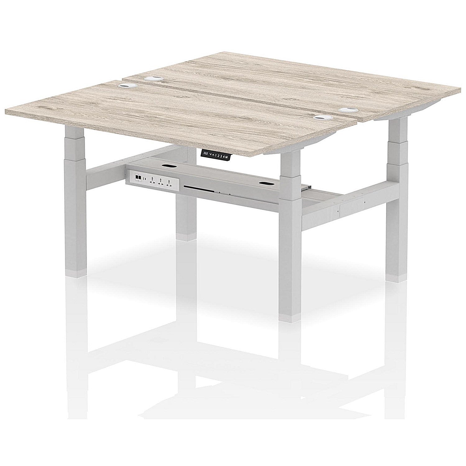 Air 2 Person Sit-Standing Bench Desk, Back to Back, 2 x 1400mm (800mm Deep), Silver Frame, Grey Oak Easy2Order : HA01976