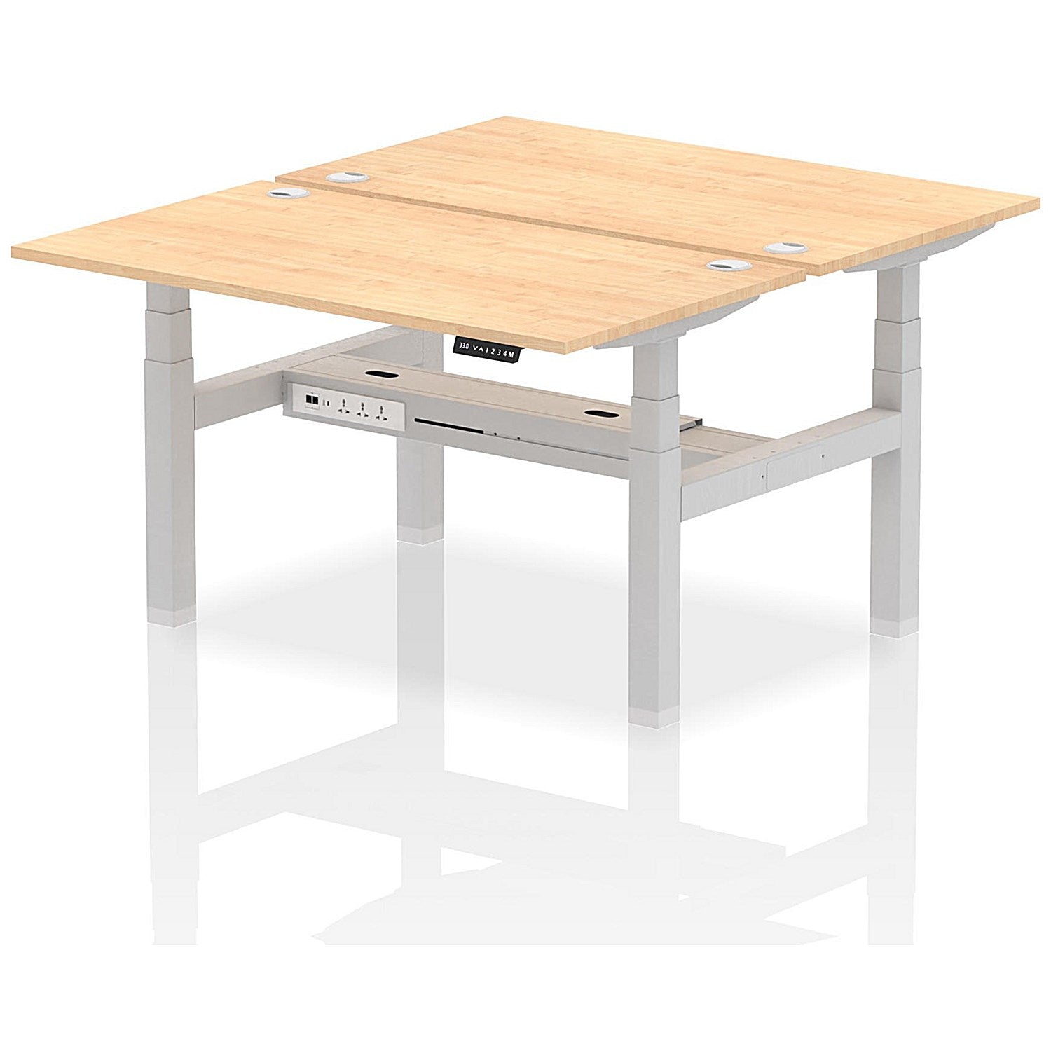 Air 2 Person Sit-Standing Bench Desk, Back to Back, 2 x 1400mm (800mm Deep), Silver Frame, Maple Easy2Order : HA01988
