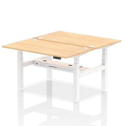 Air 2 Person Sit-Standing Bench Desk, Back to Back, 2 x 1400mm (800mm Deep), White Frame, Maple Easy2Order : HA01990