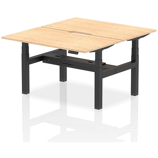 Air 2 Person Sit-Standing Scalloped Bench Desk, Back to Back, 2 x 1400mm (800mm Deep), Black Frame, Maple Easy2Order : HA01992