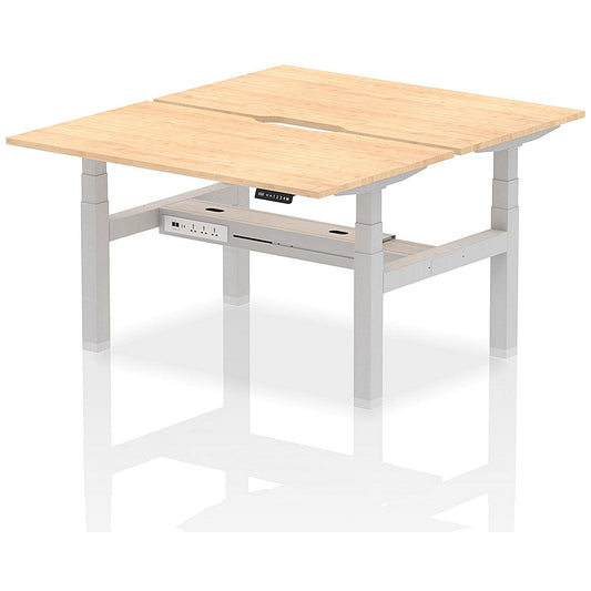 Air 2 Person Sit-Standing Scalloped Bench Desk, Back to Back, 2 x 1400mm (800mm Deep), Silver Frame, Maple Easy2Order : HA01994