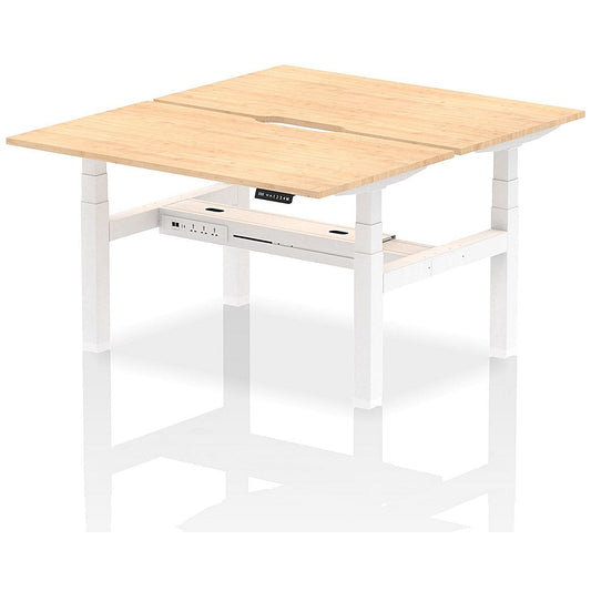 Air 2 Person Sit-Standing Scalloped Bench Desk, Back to Back, 2 x 1400mm (800mm Deep), White Frame, Maple Easy2Order : HA01996
