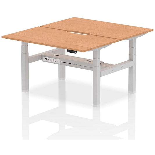 Air 2 Person Sit-Standing Scalloped Bench Desk, Back to Back, 2 x 1400mm (800mm Deep), Silver Frame, Oak Easy2Order : HA02006