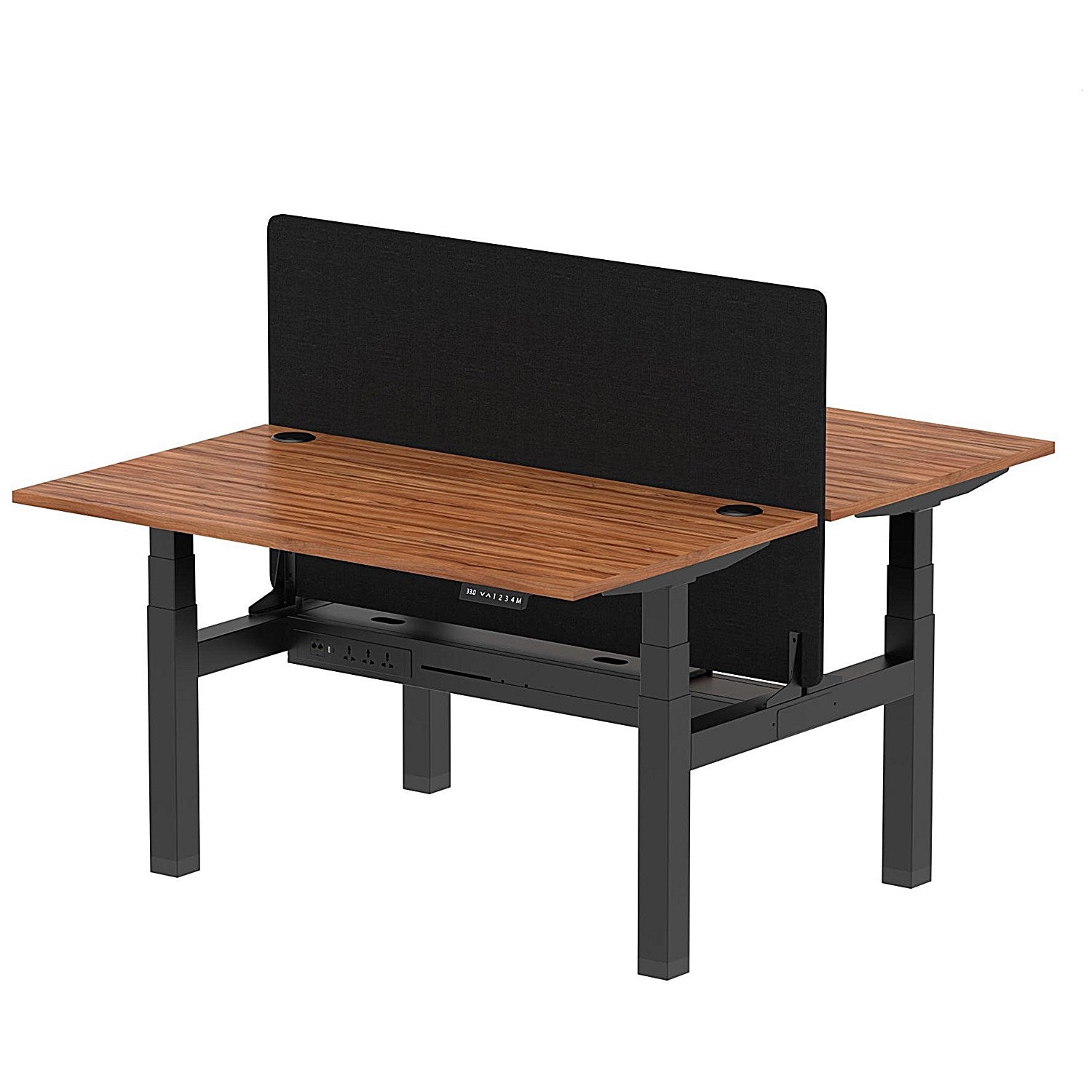 Air 2 Person Sit-Standing Bench Desk with Black Straight Screen, Back to Back, 2 x 1400mm (800mm Deep), Black Frame, Walnut Easy2Order : HA02011